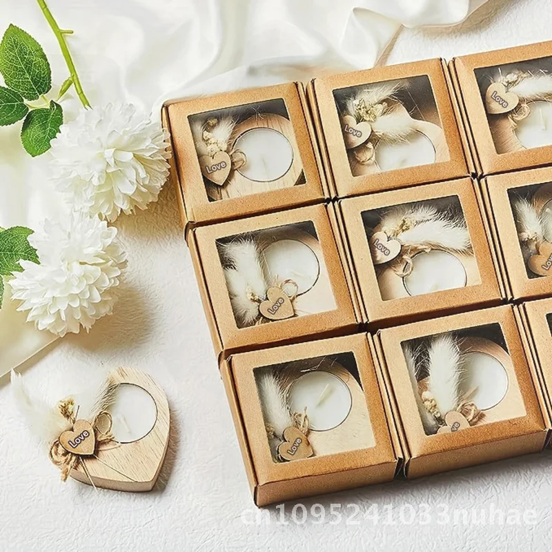 

Handcrafted Wooden Love Candle Holder with Dried Flowers Thanksgiving Valentine's Day Wedding Commemorative Gift Paraffin Wax