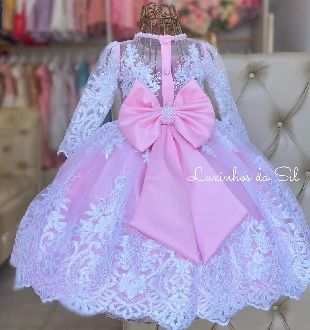 Princess Lace Flower Girls Dresses For Weddings Long Sleeve Birthday Children Tulle Dress Girl Pageant Gowns