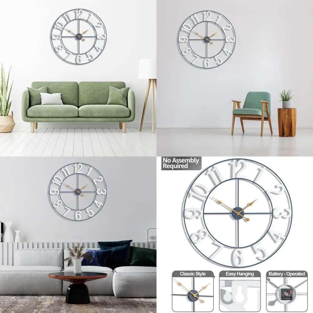 

32 Inch Decorative Wall Clock - Large Metal Art Analog Clock for Home, Kitchen, Office, Bedroom (White)