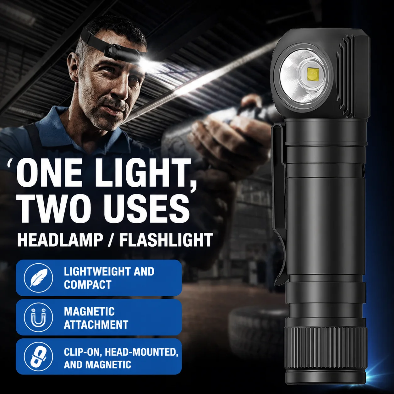 New Arrival Right Angle LED Headlamp Flashlight 90° Adjustable Detachable Aluminum Waterproof Durable for Night Fishing Camping