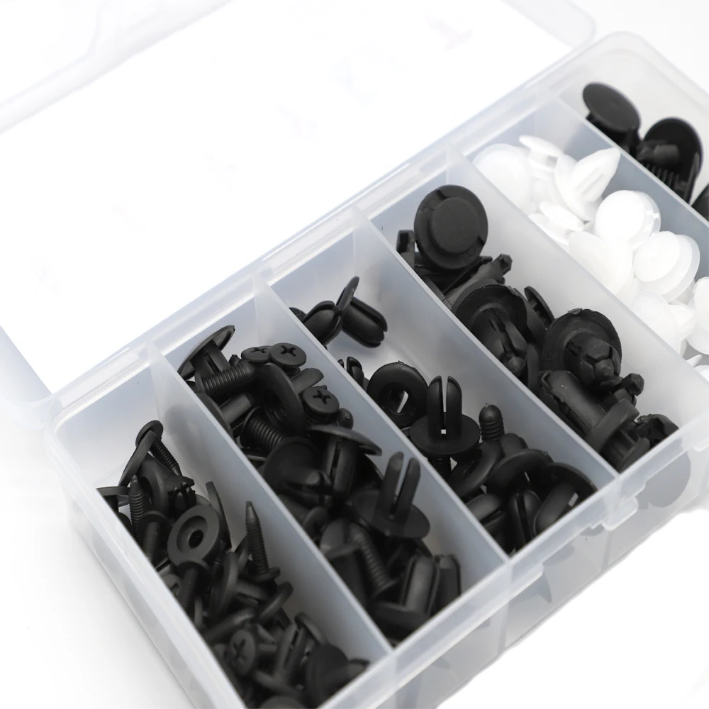 100Pcs Car Plastic Push Rivets Fasteners 6 Sizes Auto Body Retainer Clips Kit for Bumper Fender Door Shield Trim Replacement