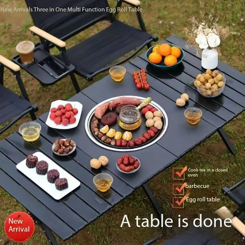 Round Stove Cooking Tea Outdoor Round Stove BBQ Folding Table Cooking Wine Cooking Milk One Table Round Stove Egg Roll Table