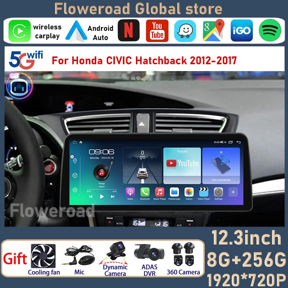 Android For Honda CIVIC Hatchback 2012 - 2017 Car Radio Multimedia Player GPS Autoradio Carplay Stereo Screen Rear Camera BT5.0