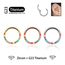 G23 orecchini rotondi in titanio anello al naso 16G Hope Ear Ring per le donne Clicker Open diaframma Fashion Color zircone Piercing Jewelry