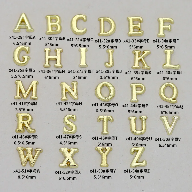 52 Stück einfache Silber Gold A-Z englische Buchstaben Nagel Charms Alphabet Charakter Legierung Nail Art Strass 26 Alphabet DekorationenDIY – Detail 11