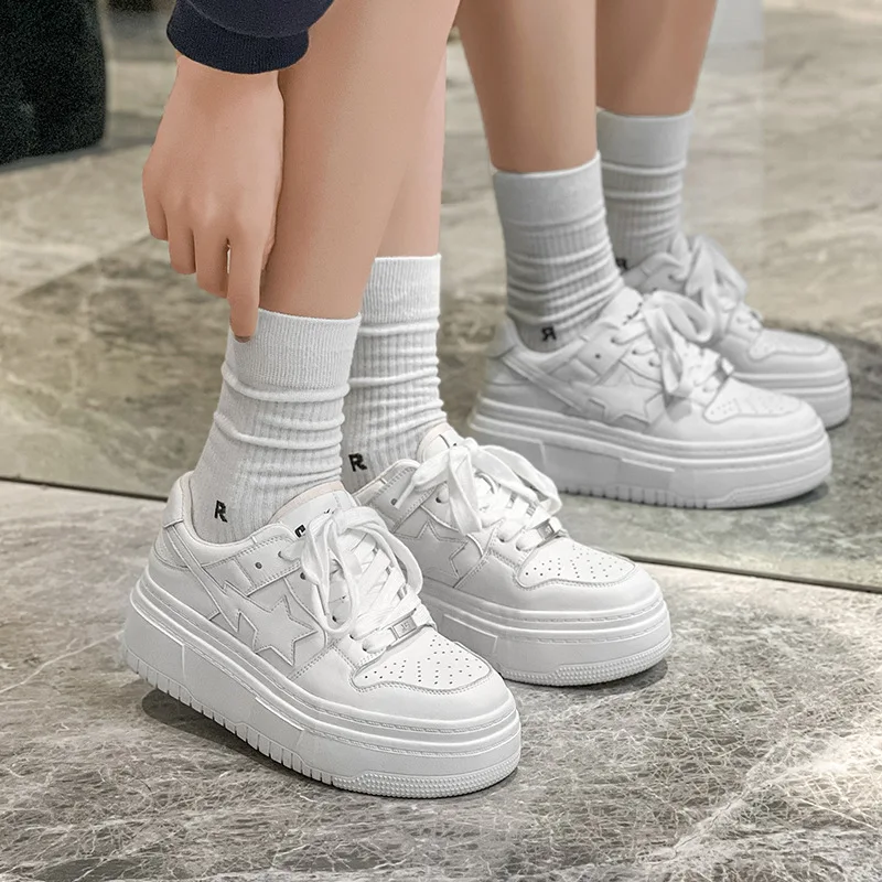 CXJYWMJL Genuine Leather Women Platform Sneakers Autumn Casual Vulcanized Shoes Ladies Thick Bottom Sports White Skate Shoes