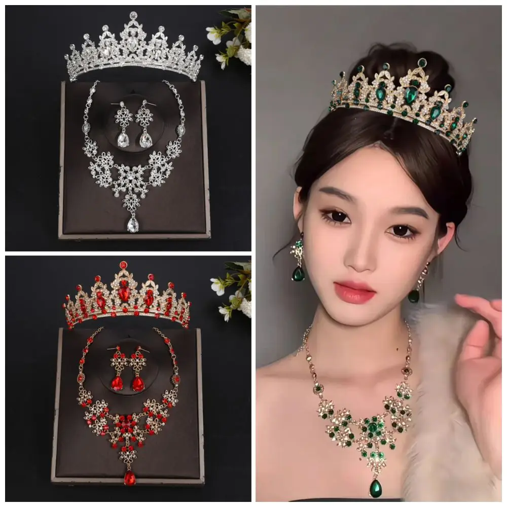 

Baroque Style Tiara Earrings Necklace Luxury Comfortable To Wear Rhinestone Bridal Crown Widely Use Shiny Crystal Headdress