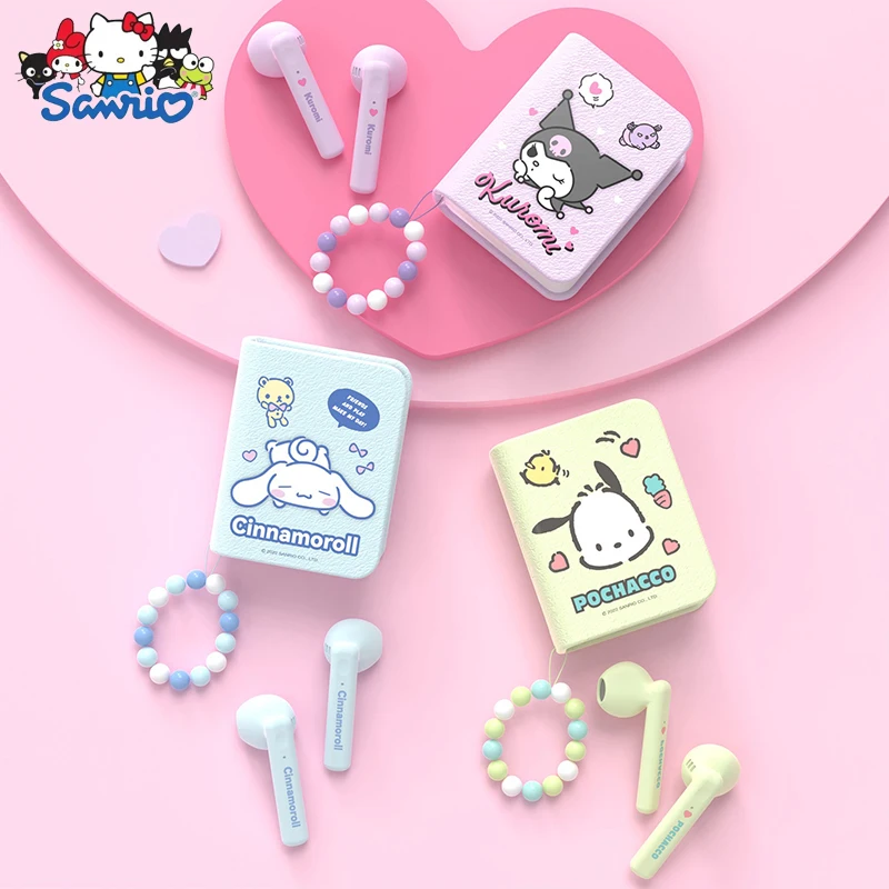 Kawaii Sanrio Cartoon Tws Bluetooth Earphones Kuromi Cinnamoroll Melody Sport Noise Reduction Wireless Headset Game Earphones