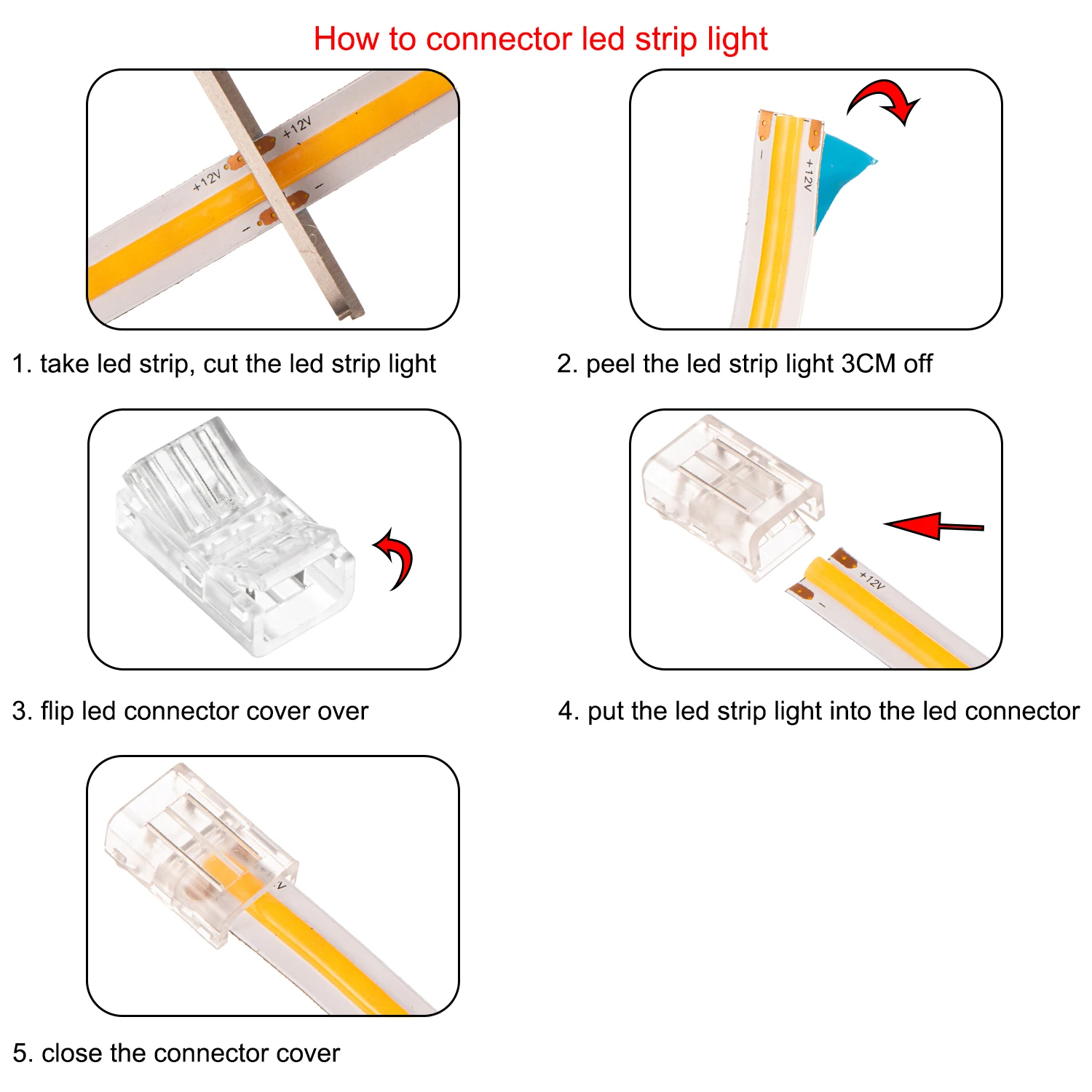 COB LED Strip Connector L Shape Corner Connectors for 8mm 10mm 2pin SMD COB 5050 2835 Single Color Tape Lights Fixed Clamps