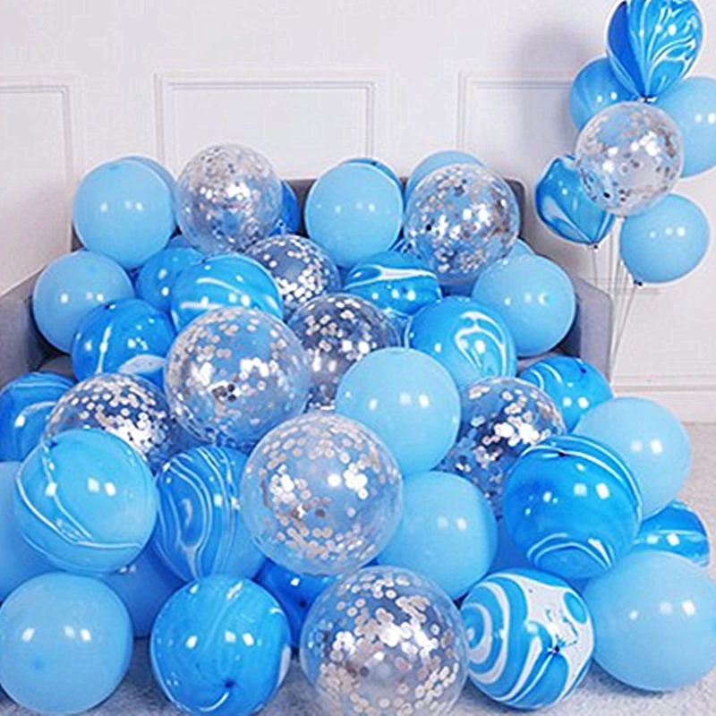 50PCS Dark Blue Agate Marble Metal Latex Confetti Balloons Birthday Wedding BabyShower Decorations New year Globos