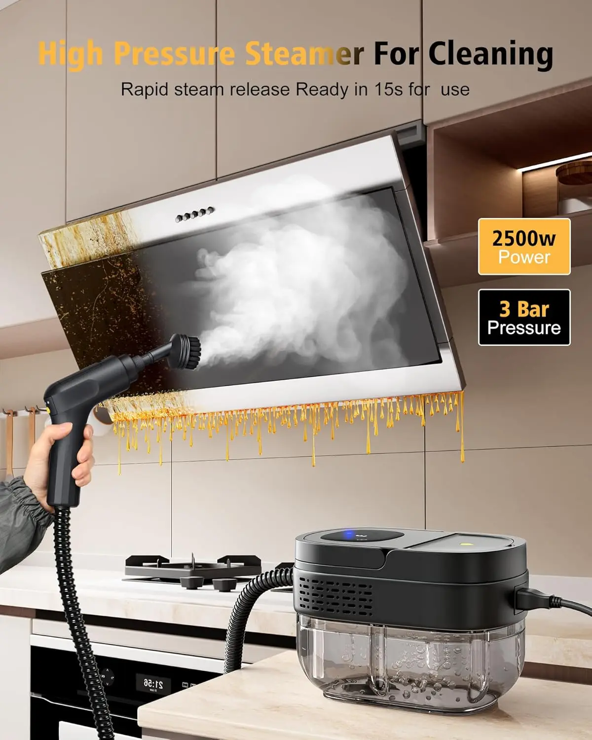 Handheld Steam Cleaner 1600ML 2500W Portable for Car Home Kitchen Camping