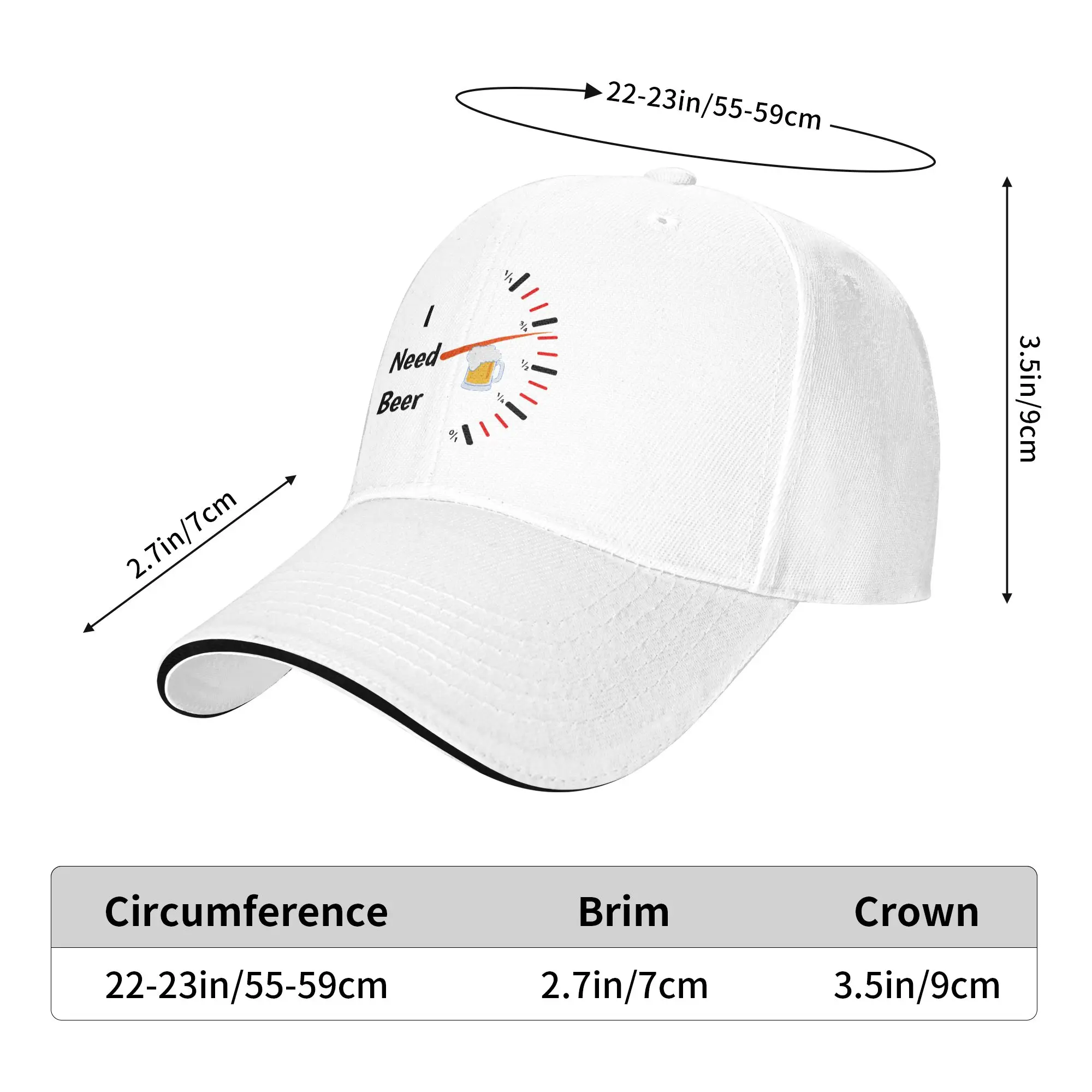 Casquette de baseball décontractée 'I Need Beer' avec jauge de carburant, style camionneur, pour l'extérieur et la gym, collection été, vente chaude, pour couple et femme, casquettes de baseball vintage