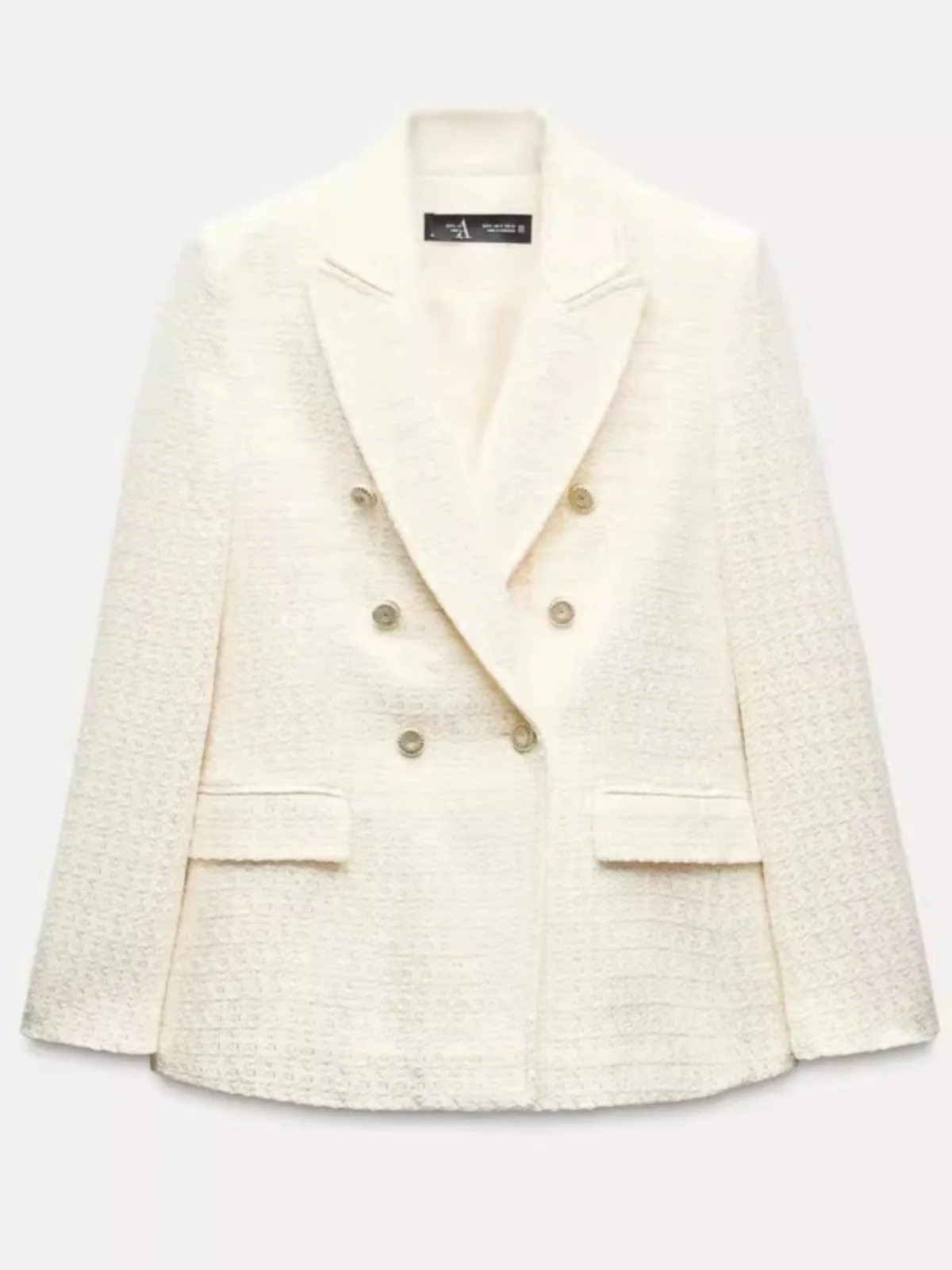 

Двубортный длинный костюм-джак с белой текстурой для женщин, осень-зима, новинка Sle Faion Ele, универсальный свободный крой