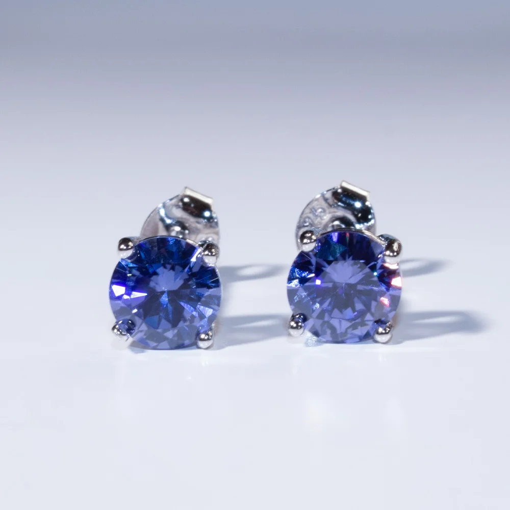 

Violet Tanzanite Earrings Sliver Unique Round Stud Earrings for Women