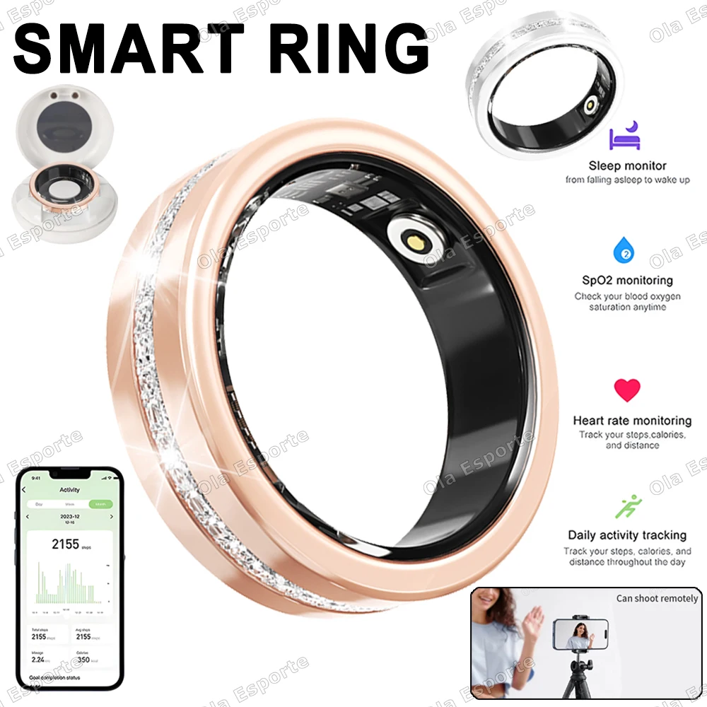 New Diamond Fashion Women Smart Ring Female Stainless Steel Intelligent Finger Rings Lady Waterproof Fitness Tracker Smartring