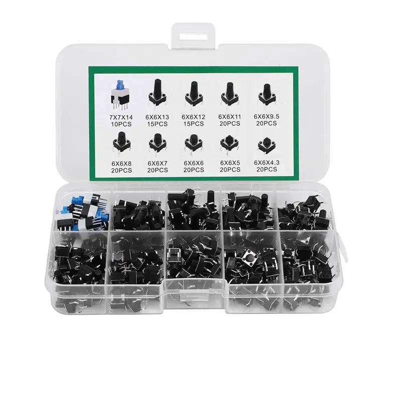 A76T-180 Pcs 10 Values Tactile Push Button Switch Mini Momentary Tact Assorted Kits