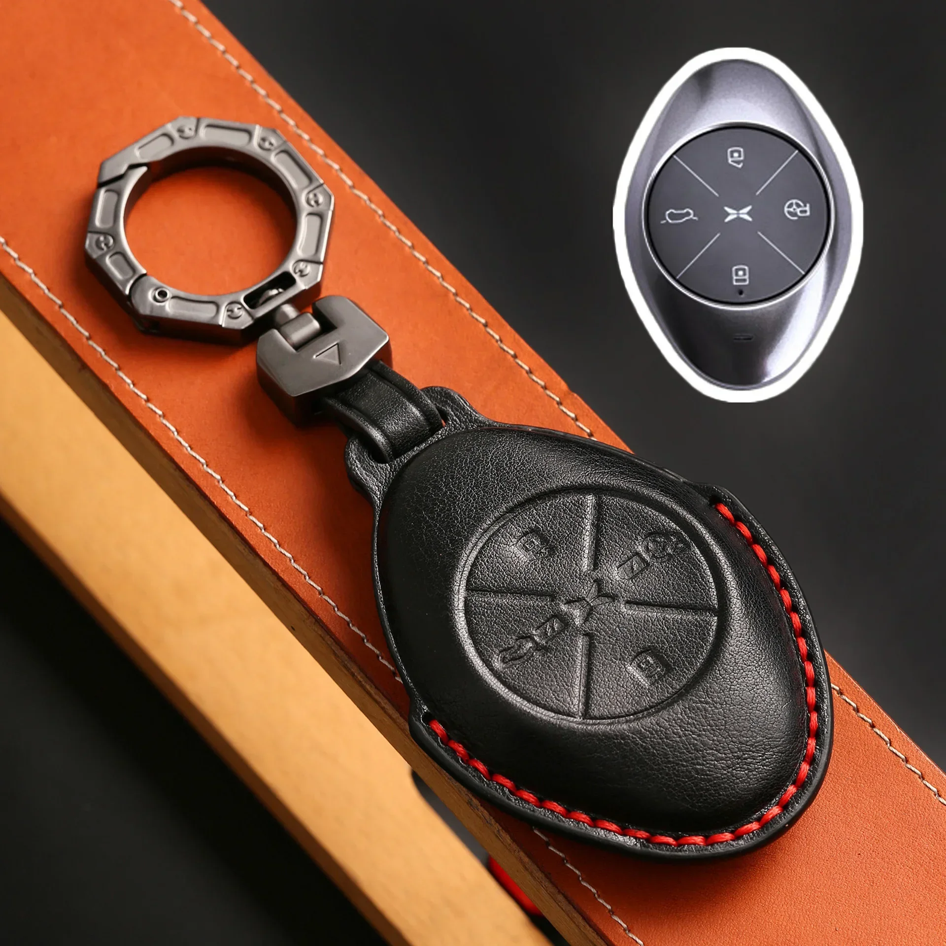 

1pc 4 Bottons Leather Car Key Case Cover Shell Accessories For Xpeng Xiaopeng P5 P7 G9 G3i 2020 2021 2022 2023