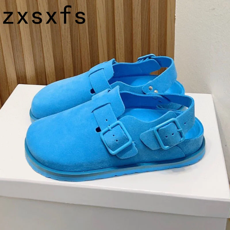 Designer Slingback Brand Women Sandalias Mujer 2023 Summer Suede Leather Flat Casual Shoes Woman Men Wrap Toe Rome Sandals Male