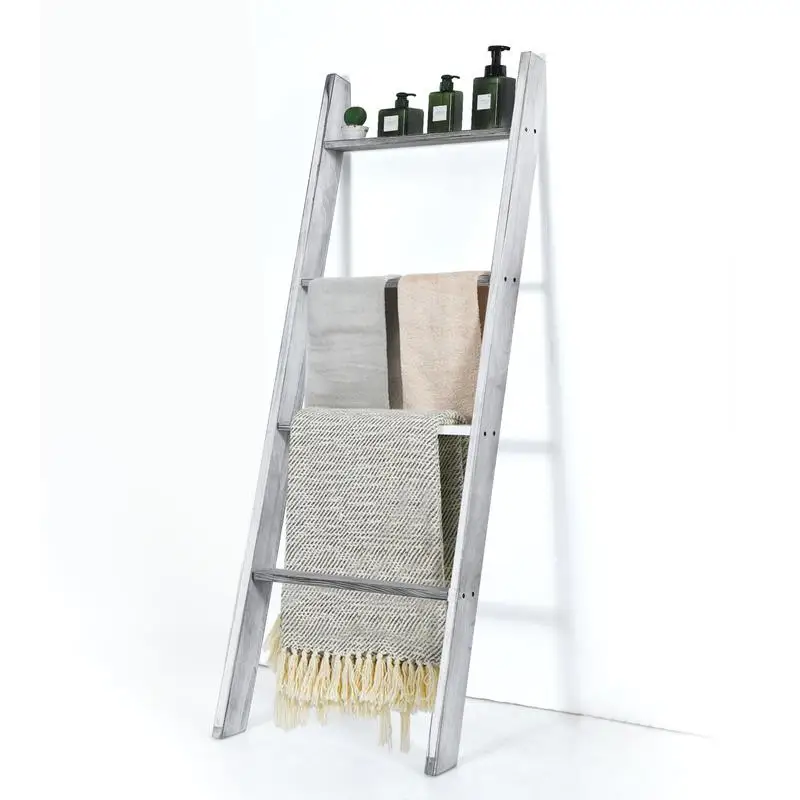 

4-Tier Wall Leaning Ladder Shelf Stand-Gray