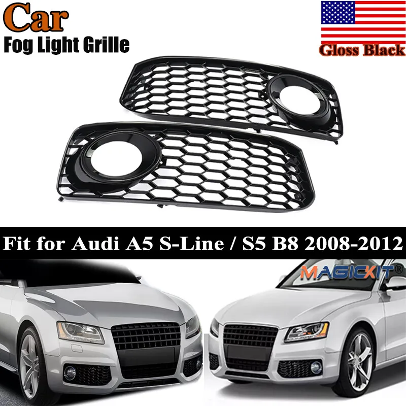 

Front Fog Lights Case For Audi A5 S-Line S5 B8 RS5 Style 2008-2012 Gloss Black Fog Light Grille Covers Grid Trim Car Accessories