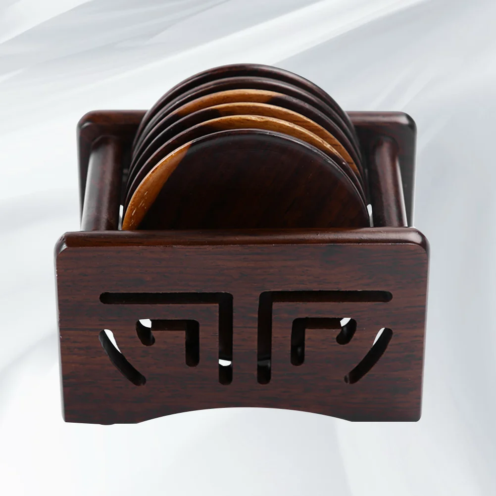 

7Pcs Wooden Round Coffee Tea Cup Coasters Raised Edges Protective Coating Kitchen Dining Wooden Coasters
