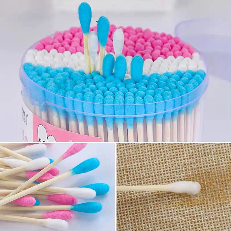 

300PCS Disposable Makeup Cotton Swab Colored Bamboo Cotton Swab Wood Sticks Soft Cotton Buds Cleaning Of Ears Tampons