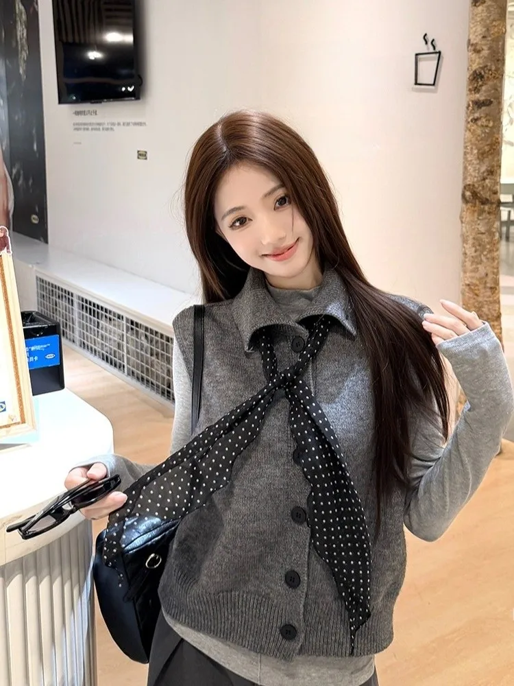 

Корейский вязаный кардиган, женский модный осенне-зимний новый дизайн, многослойный сенсационный свитер, жилет спереди Ba, двусторонний...