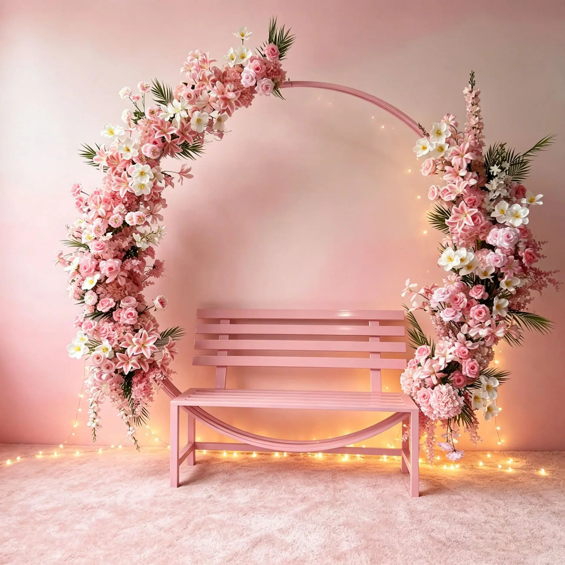 DSA simple and high-value pink wrought iron backrest park chair outdoor bench chair shopping mall Meichen decoration props