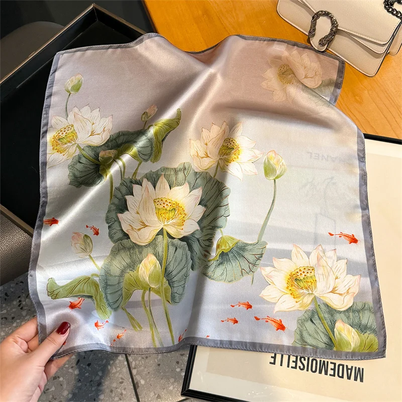 100% Silk Women Scarf High-Quality Luxury 53cm Square Scarves Oil Painting Style Neck Hair Hand Wrist Bandana Tie Shawls Design