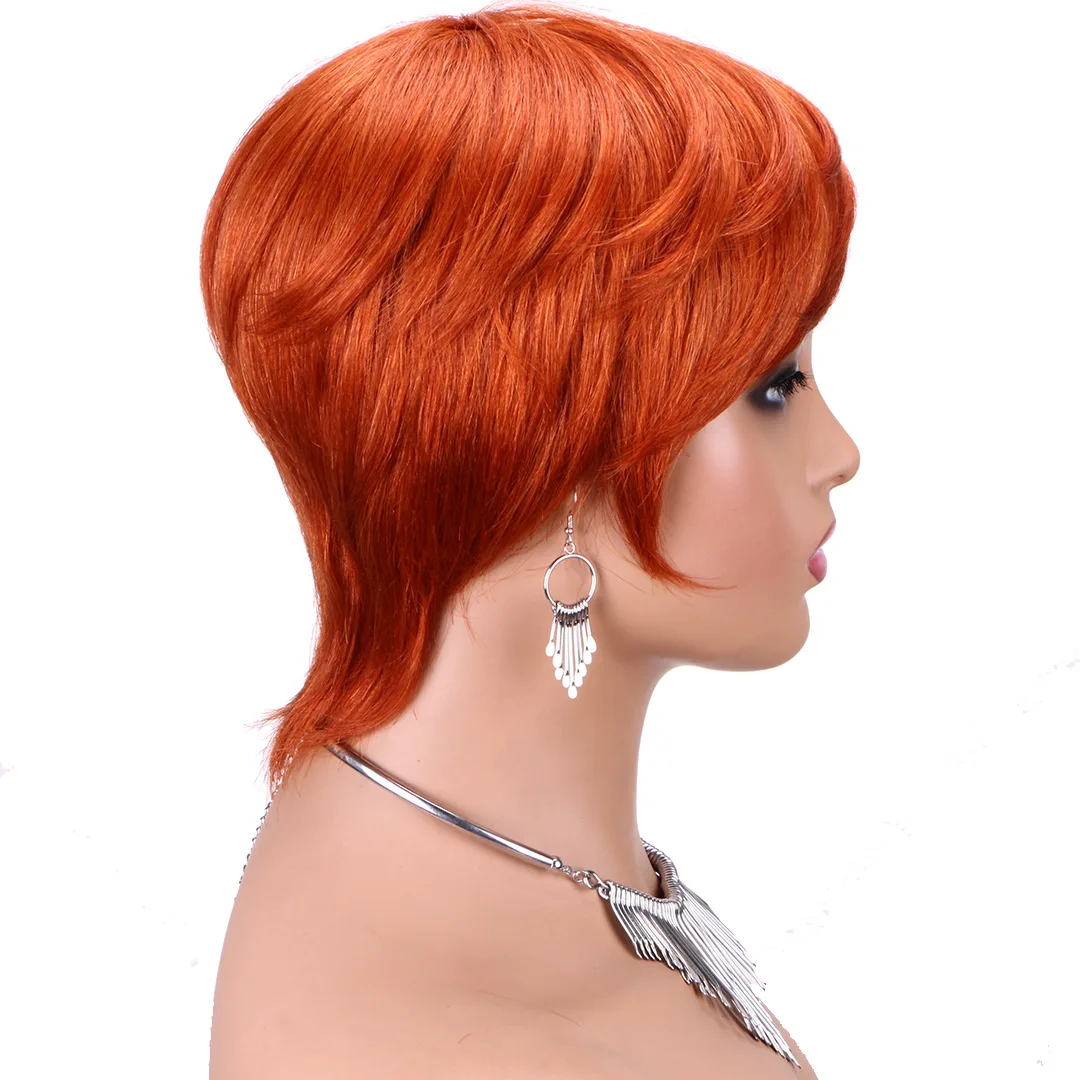 Perruques de cheveux humains coupe Pixie courte avec frange pour femme, perruque fabriquée à la machine, 350 cheveux humains Remy, extension brésilienne, 100% #