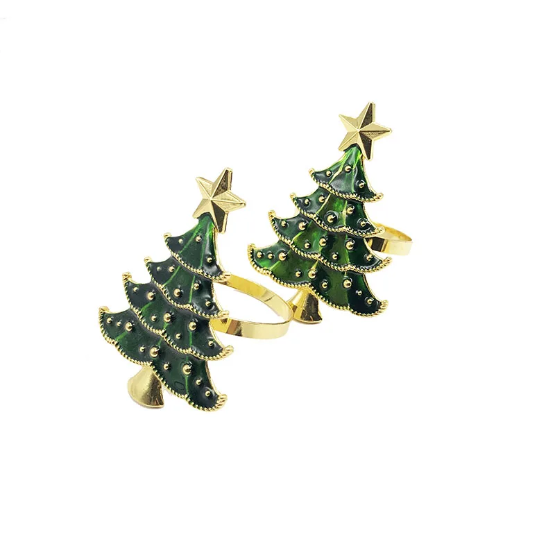 6pcs Green Christmas Tree Napkin Rings For Decoration Christmas New Year Holiday Table Decoration