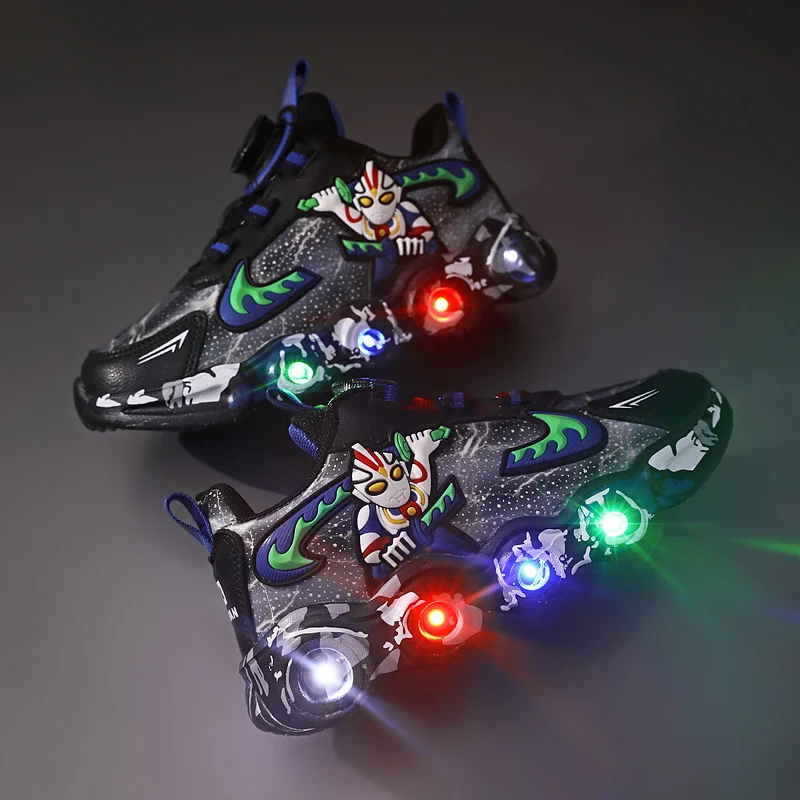 Chaussures de sport décontractées à LED pour enfants, baskets animalières pour garçons et filles, chaussures de marche lumineuses, style dessin animé brillant, 2 à 12 ans