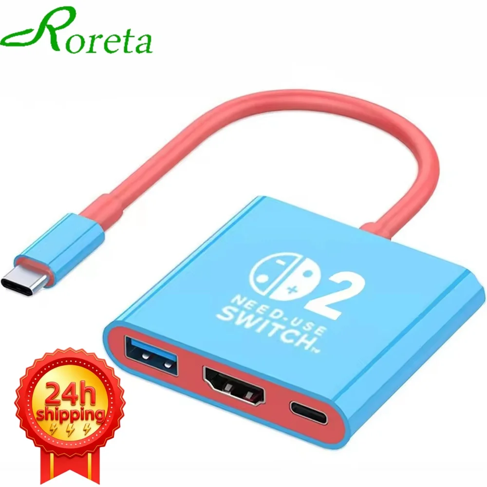 3 In 1 USB C Docking Station USB 3.0 Type-C to HDMI-compatible 4K, Multifunctional Docking Station for Switch/Laptop Phone