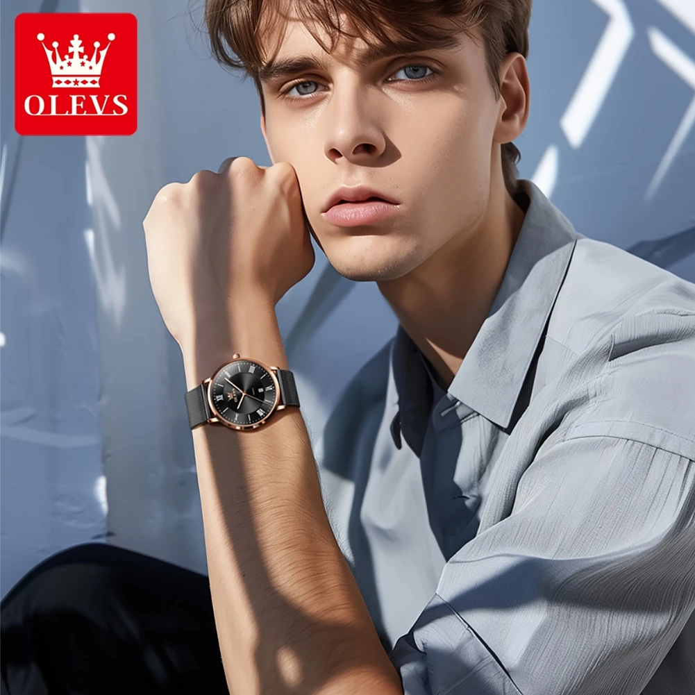 OLEVS 5623 Business Wraistwatch for Man Mesh Strap Waterproof Luminous Calendar Ultra Thin Men’s Quartz Watch