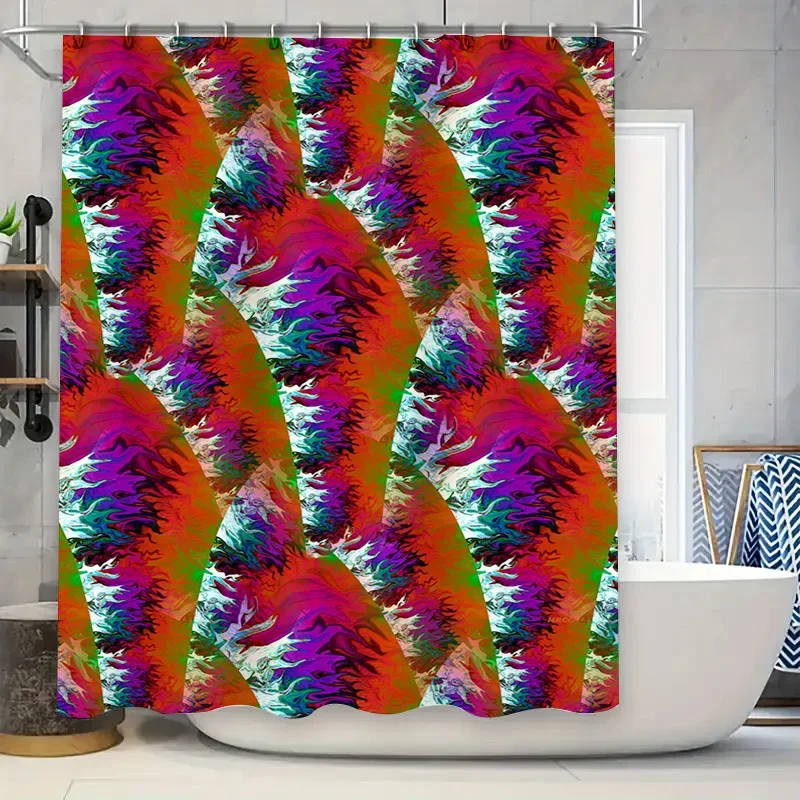 

Abstract Colorful Shower Curtain with Vibrant Floral Print Waterproof Polyester Fabric Modern Home Decor for Bathroom