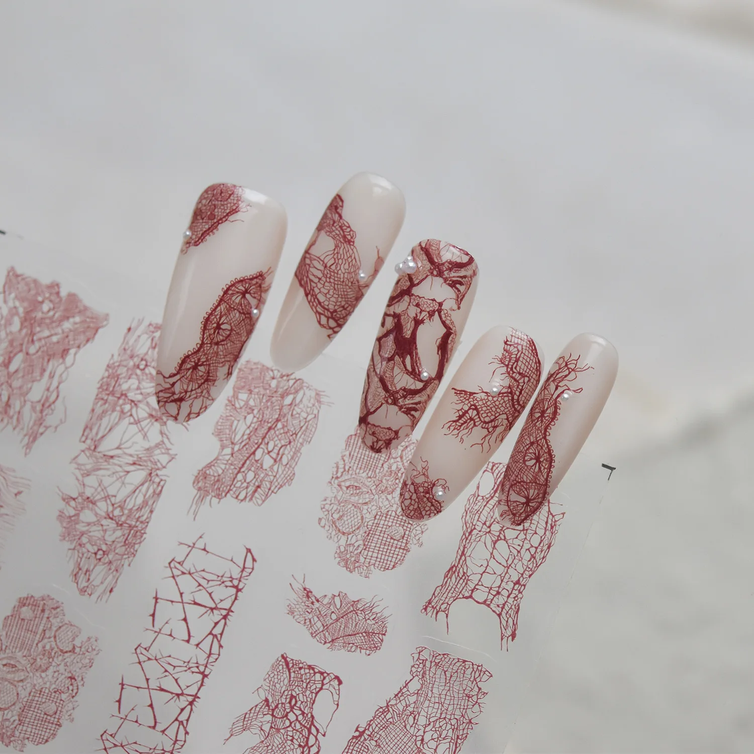 Japan Ballet-Style Rustic Hemp Cloth Look Nail Stickers White Lace Realistic Texture Bow Diary Nail Art Accessories Decals DIY