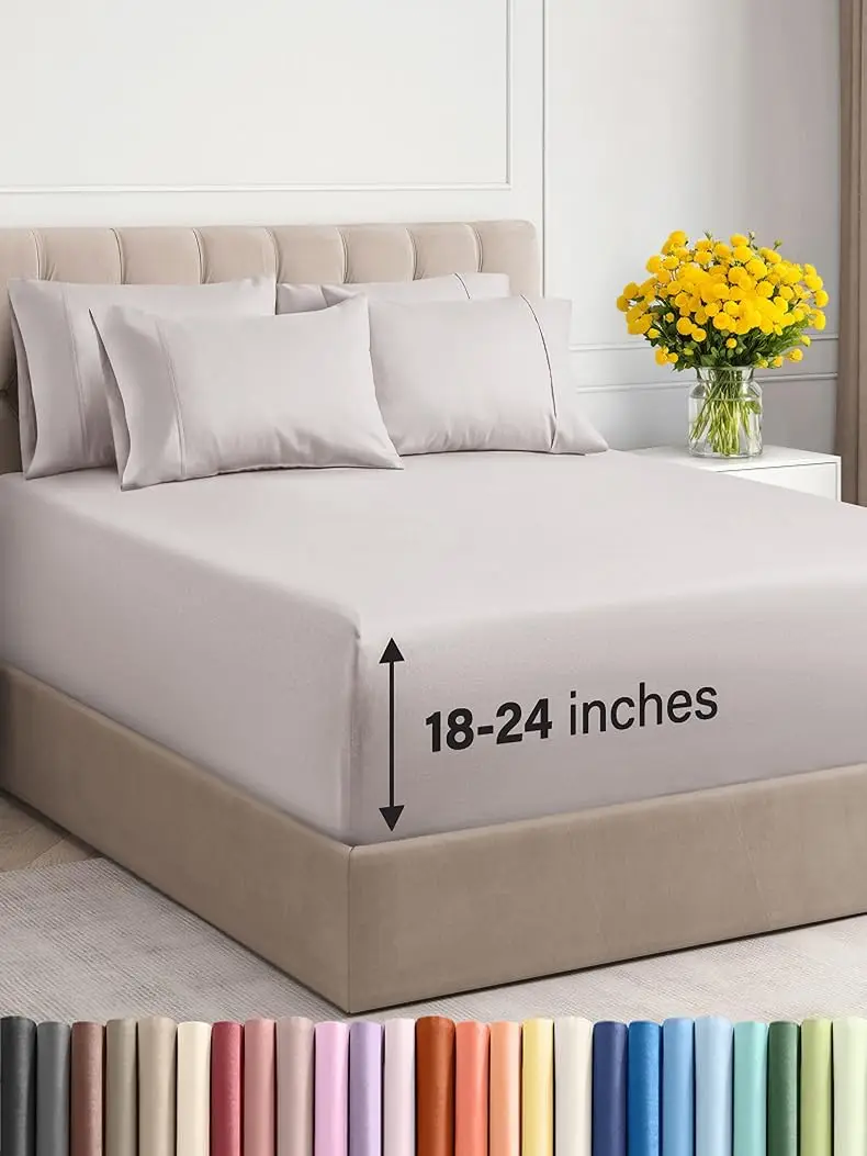 

Extra Deep Full Sheet Set - 6 Piece Breathable & Cooling Sheets - Hotel Luxury Bed Sheets Set - Easy & Secure Fit - Soft Wrinkle
