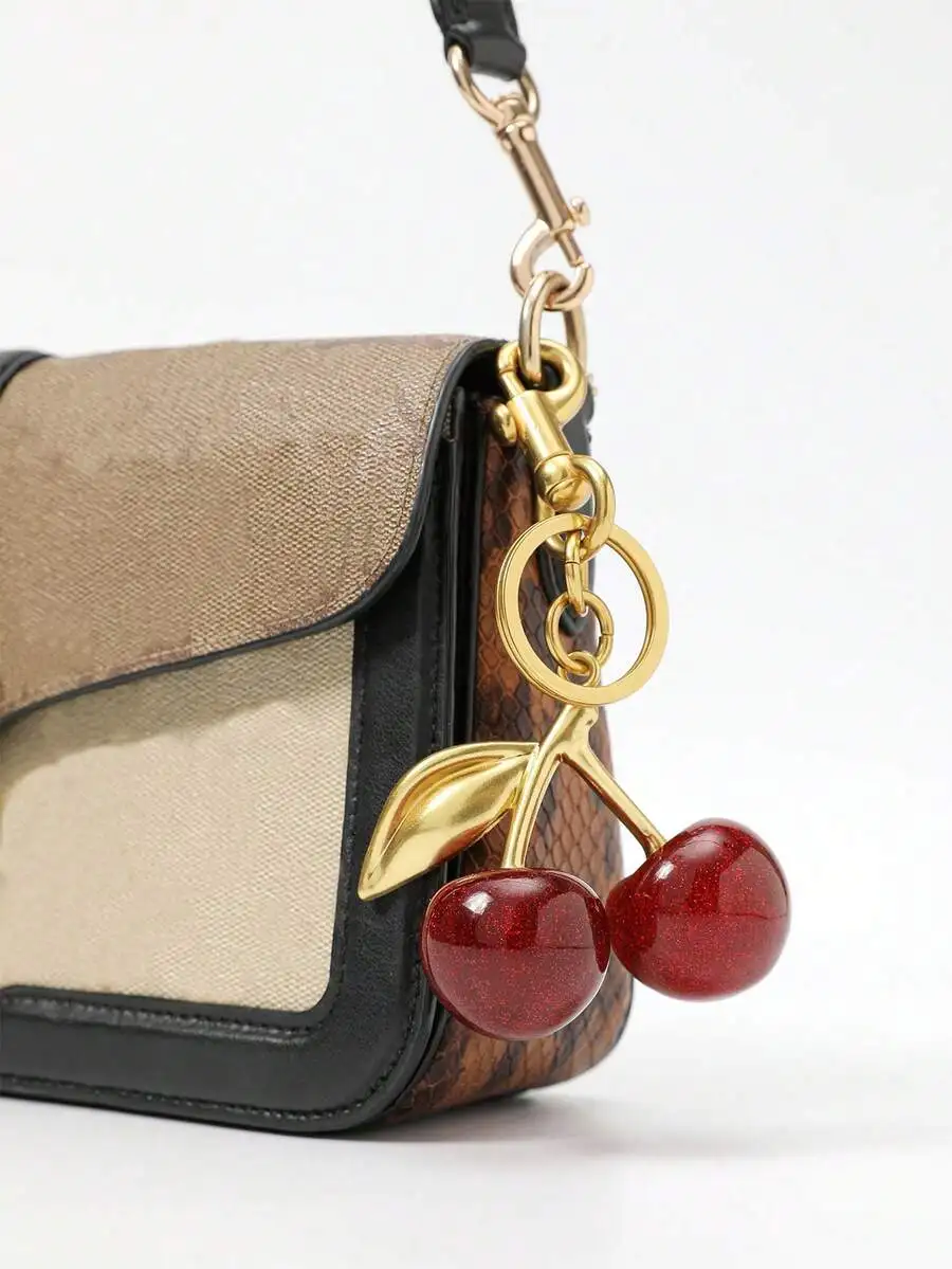 1pc Big Cherry Crystal Pendant Keychain with Clip – Sparkling Resin & Metal Charm for Wallet Bag Car School Graduation Gift