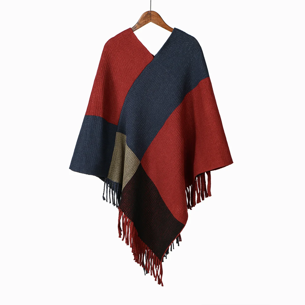 Chales de capa a cuadros a la moda, chal grueso para mujer, Jersey de punto holgado informal de invierno, abrigo, suéter elegante de otoño para mujer, Ponchos