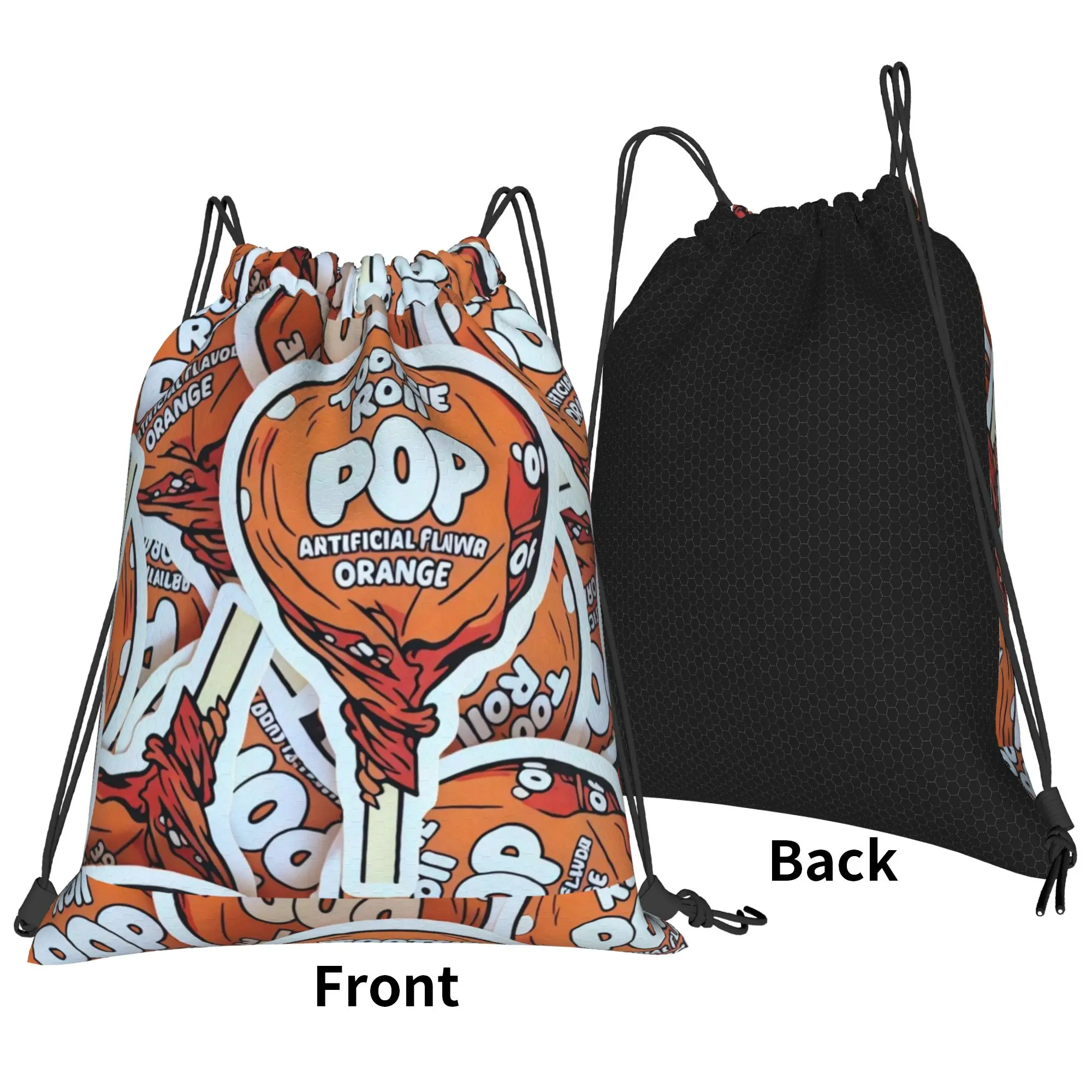 tTootsie Pops Roll Pop Orange Flavor Sticker Collage Portable Hiking Riding Gym Drawstring Storage Sporty Backpacks