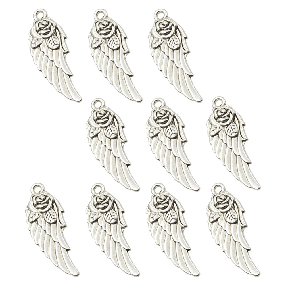 

10Pcs Angel Wing Rose Pendant Charms Alloy Silver DIY Jewelry Making Accessories Necklace Bracelet Wing Pendant