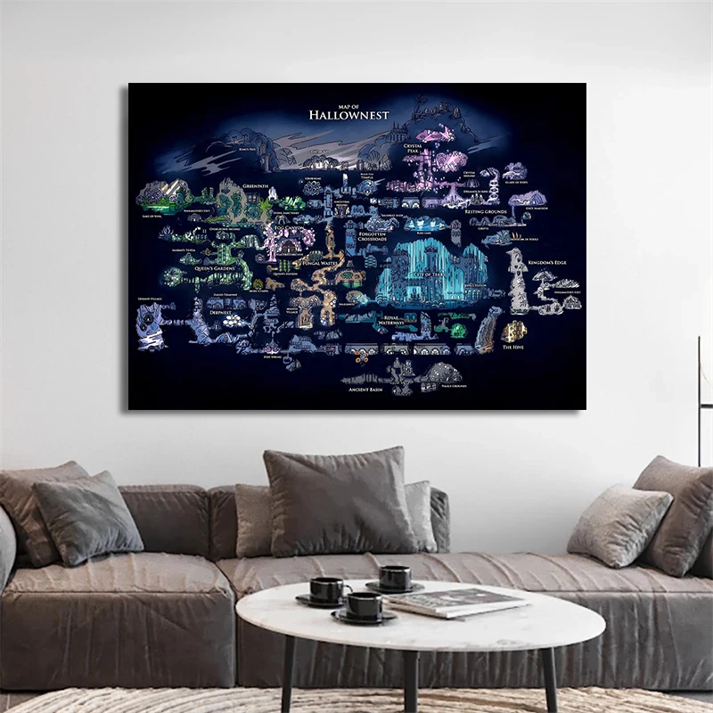 Game Hollow Knight Map Game Poster Canvas Painting Print Wall Art Picture Boy Room Home Decoration Cuadros - view 2