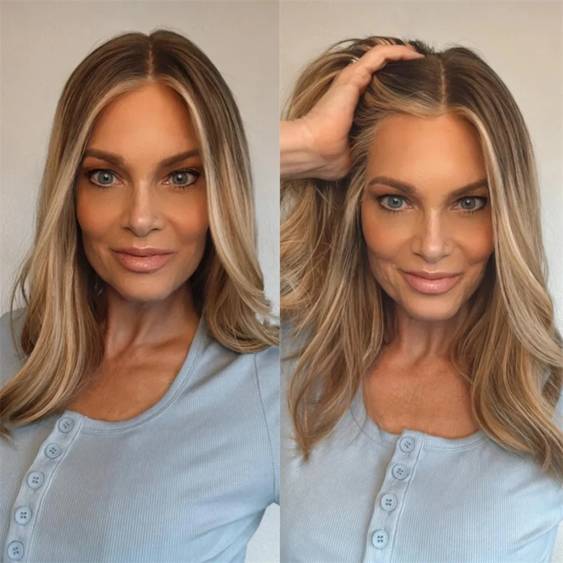 

Ombre Blonde Brown Wig Короткая волна Боб Предварительно выщипанная линия волос с детскими волосами Высококачественный синтетический HD парик фронта шнурка для женщин