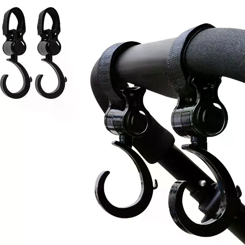 2Pcs Rotatable Adjustable Stroller Hook Strap Heavy Duty Hanging Clip For Baby Cart Shopping Wheelchair Outdoor Use