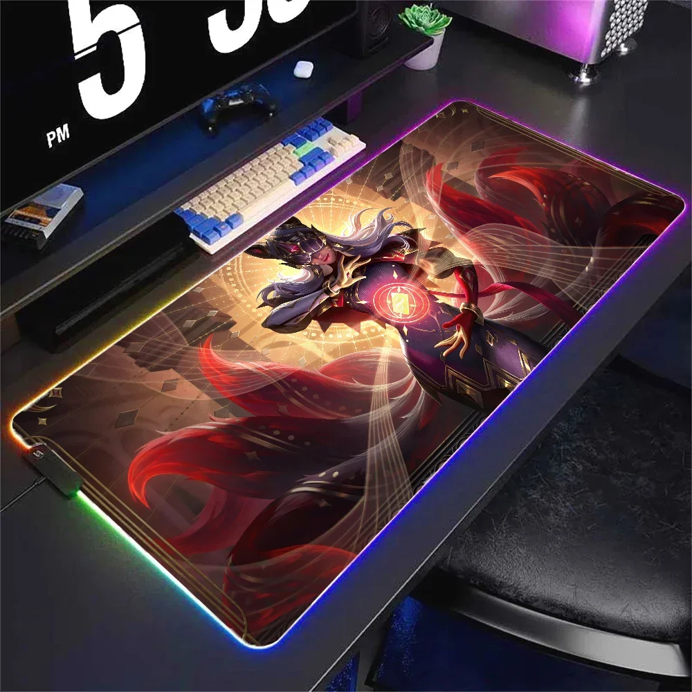 Ahri League of Legends Floor Mat XXL RGB Gaming Mouse Pads HD Black Gamer Accessories Large LED