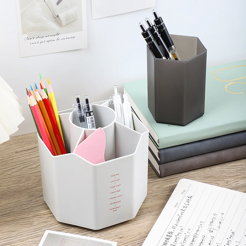 Large Capacity 5-grid Rotatable Pen Holder Pen Bucket Storage Office Rotatable Pen Bucket Table Stylish