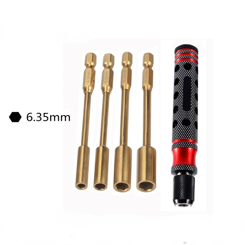 Repair Tool 4 In 1 6.35mm Hexagon Socket 4.0 / 5.5 / 7.0 / 8.0mm Hollow Titanium Plating for RC DIY Model Car Drone FPV