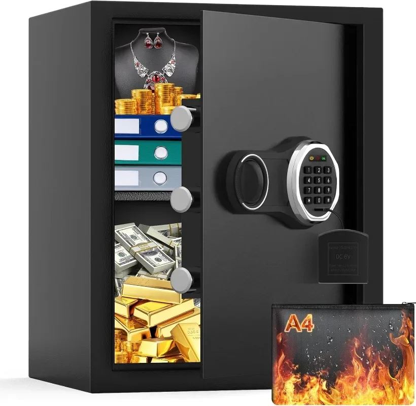

Large Safe Box with Fireproof Document Bag, 2.4 Cubic Personal Safe with Backlit Keypad, Anti-Theft Security Home Safes for Mone