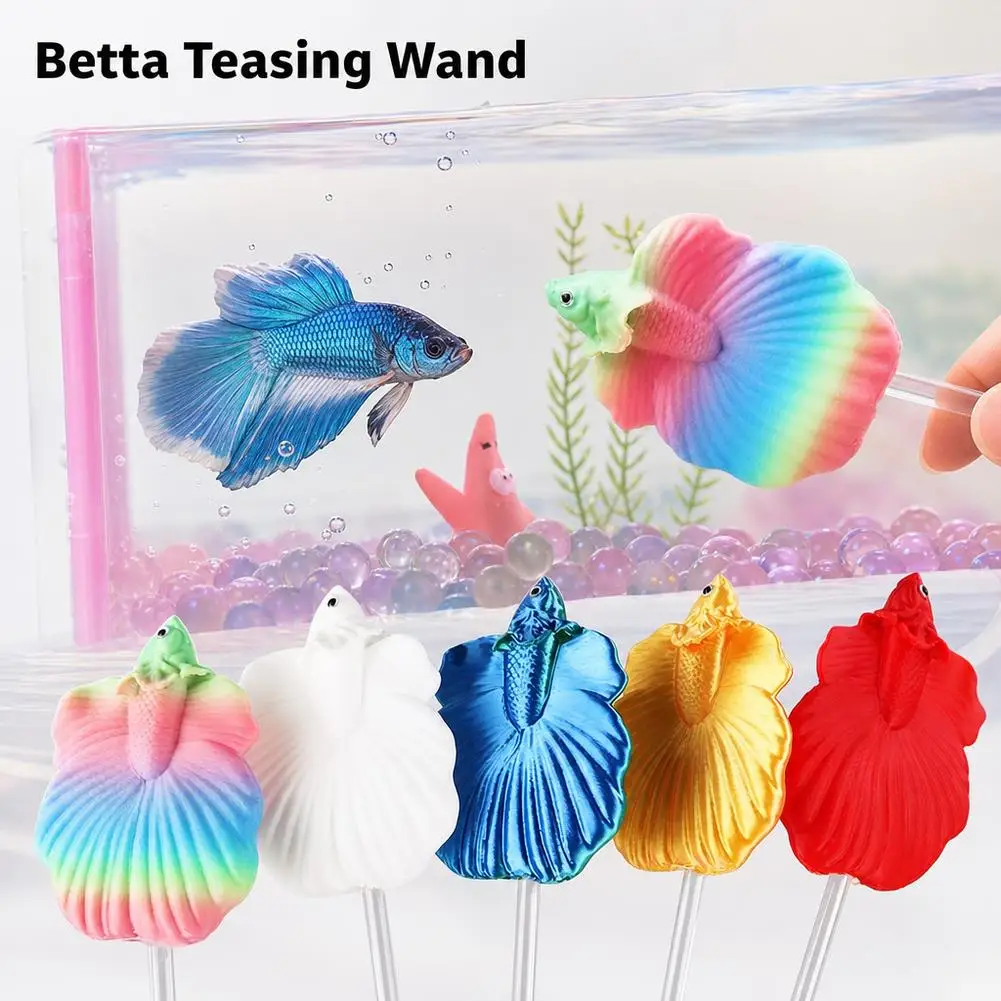 Betta Fish Teasing Stick Interactive Goldfish Stimulation Training Wand Aquarium Simulation Tail Flaring Toy for Small Fish