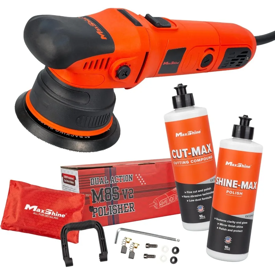 

3 Pieces M8S V2 Dual Action Polisher and 16oz Compound/Polish Car Detailing Kit with 1000W High-Power Motor 8mm Variab